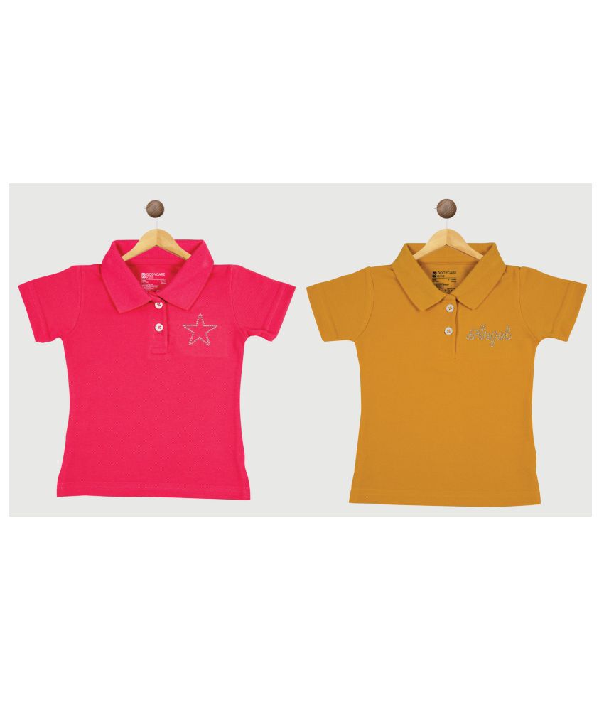     			Bodycare Kids Infantwear Girls Neon Pink & Yellow Printed Polo Neck T-Shirt pack of 2