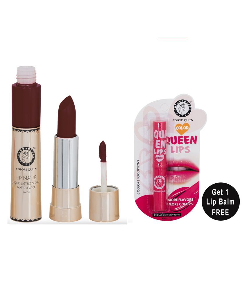     			Colors Queen Lip Matte 2 in 1 Lipstick With Queen Lips Lip Balm (Pack of 2) Coffee