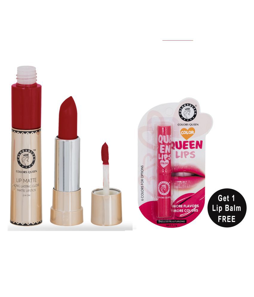     			Colors Queen Lip Matte 2 in 1 Lipstick With Queen Lips Lip Balm (Pack of 2) Indian Red