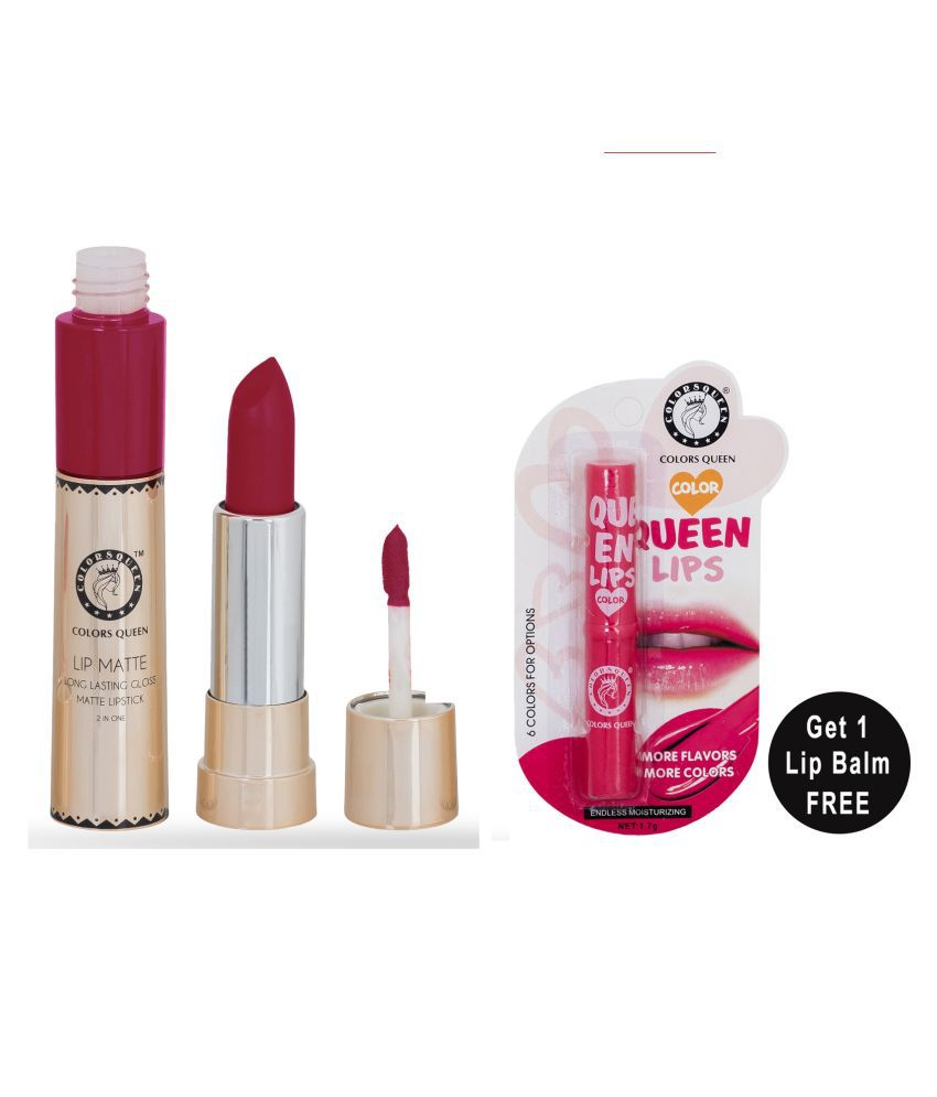    			Colors Queen Lip Matte 2 in 1 Lipstick With Queen Lips Lip Balm (Pack of 2) Deep Raspberry