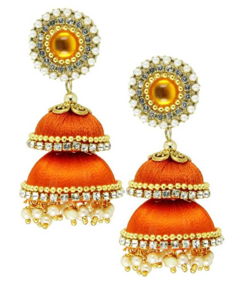     			Two Step Lorial Silk Thread Jhumka Earrings For Women & Girls Beads Silk Dori Jhumki Earring