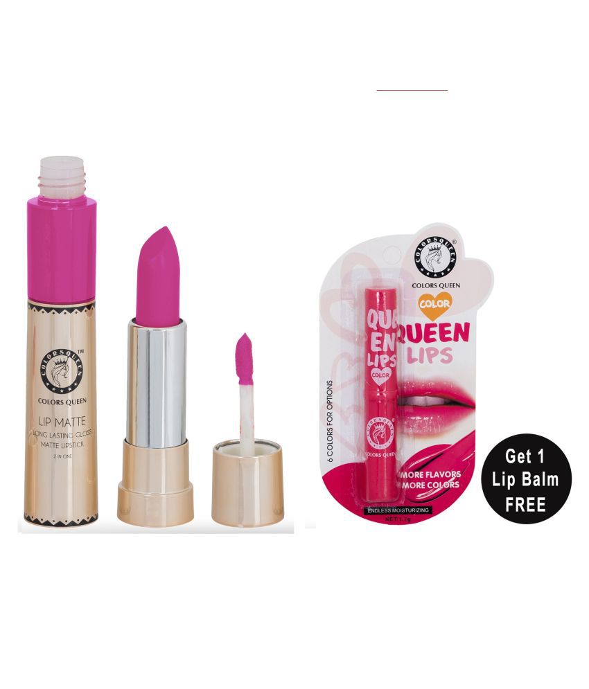     			Colors Queen Lip Matte 2 in 1 Lipstick With Queen Lips Lip Balm (Pack of 2) Magenta
