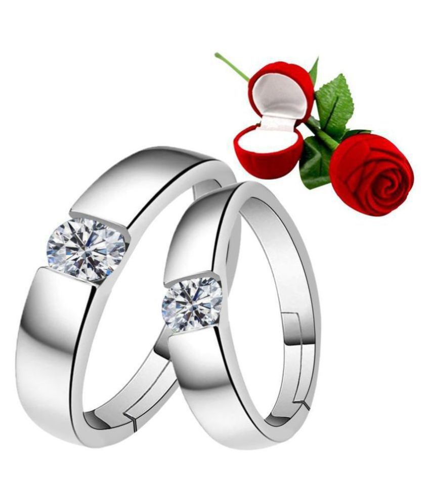     			SILVERSHINE silverplated Same Solitaire His and Her Adjustable proposal Diamond couple ring For Men And Women Jewellery