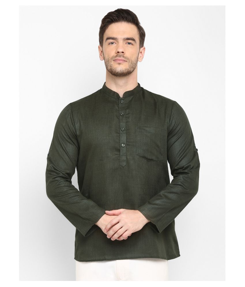     			Hangup - Olive Green Cotton Blend Men's Shirt Style Kurta ( Pack of 1 )