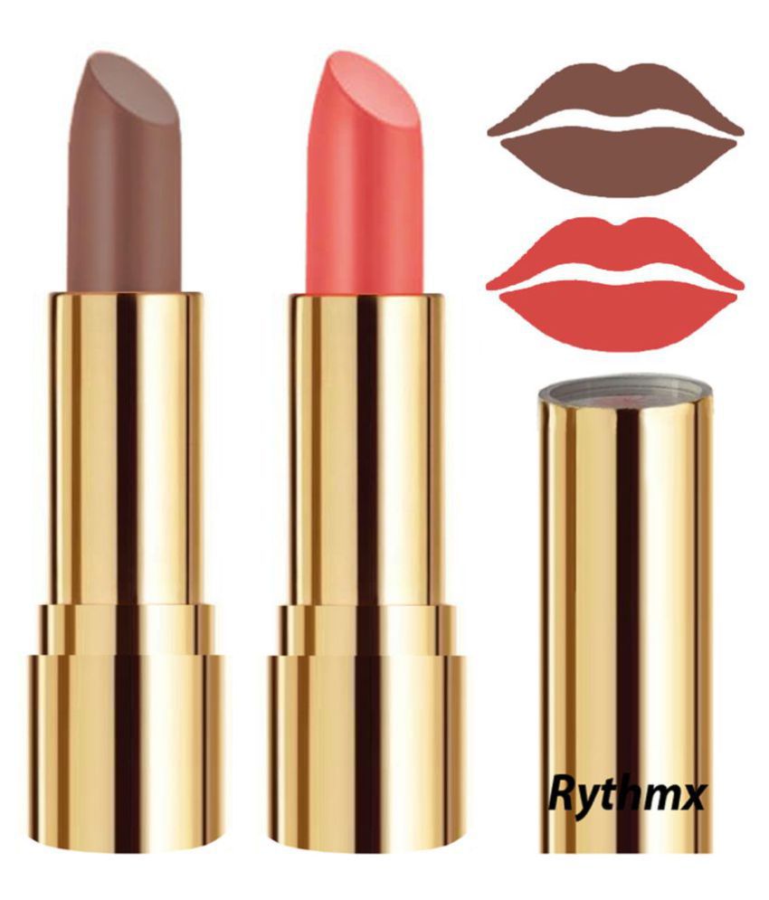     			Rythmx Brown,Peach Matte Creme Lipstick Long Stay on Lips Multi Pack of 2 8 g