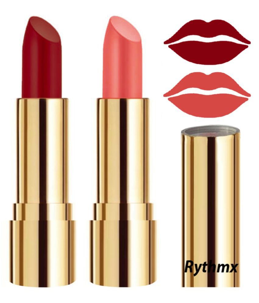     			Rythmx Maroon,Peach Matte Creme Lipstick Long Stay on Lips Multi Pack of 2 8 g