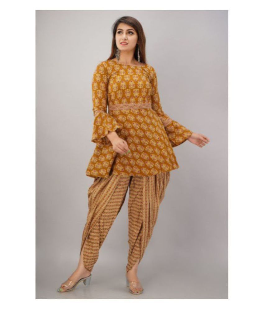     			SVARCHI - Orange Frock Style Cotton Women's Stitched Salwar Suit ( Pack of 1 )