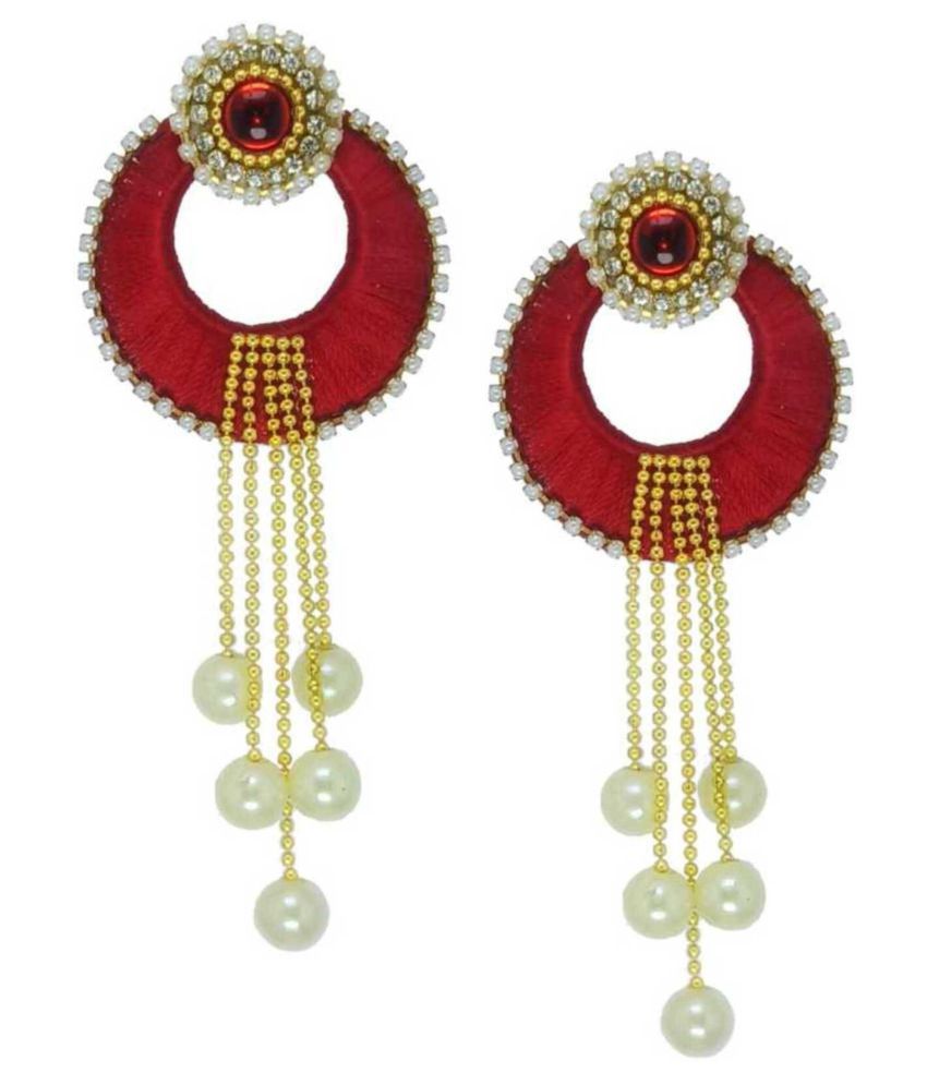     			Silk Thread Yellow Chandbali Earrings For Womens and Girls Silk Dori Chandwali Earrings Beads Silk Dori Fabric Chandbali Earring