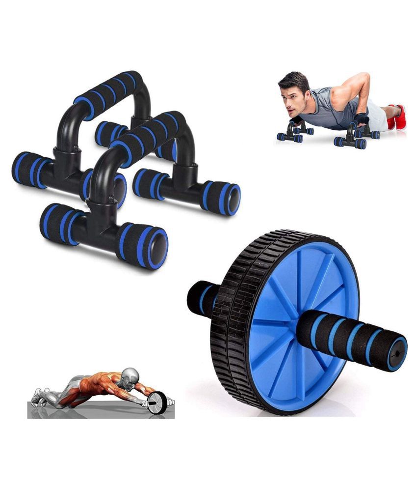     			FITNESS INDIA Push Up Bars & AB Roller (Combo of 2) for Gym & Home, Abs Chest Press, Dips Exercise Equipment