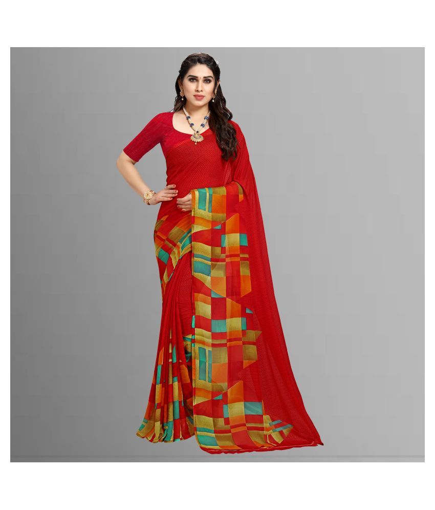     			ANAND SAREES - Red Georgette Saree With Blouse Piece (Pack of 1)