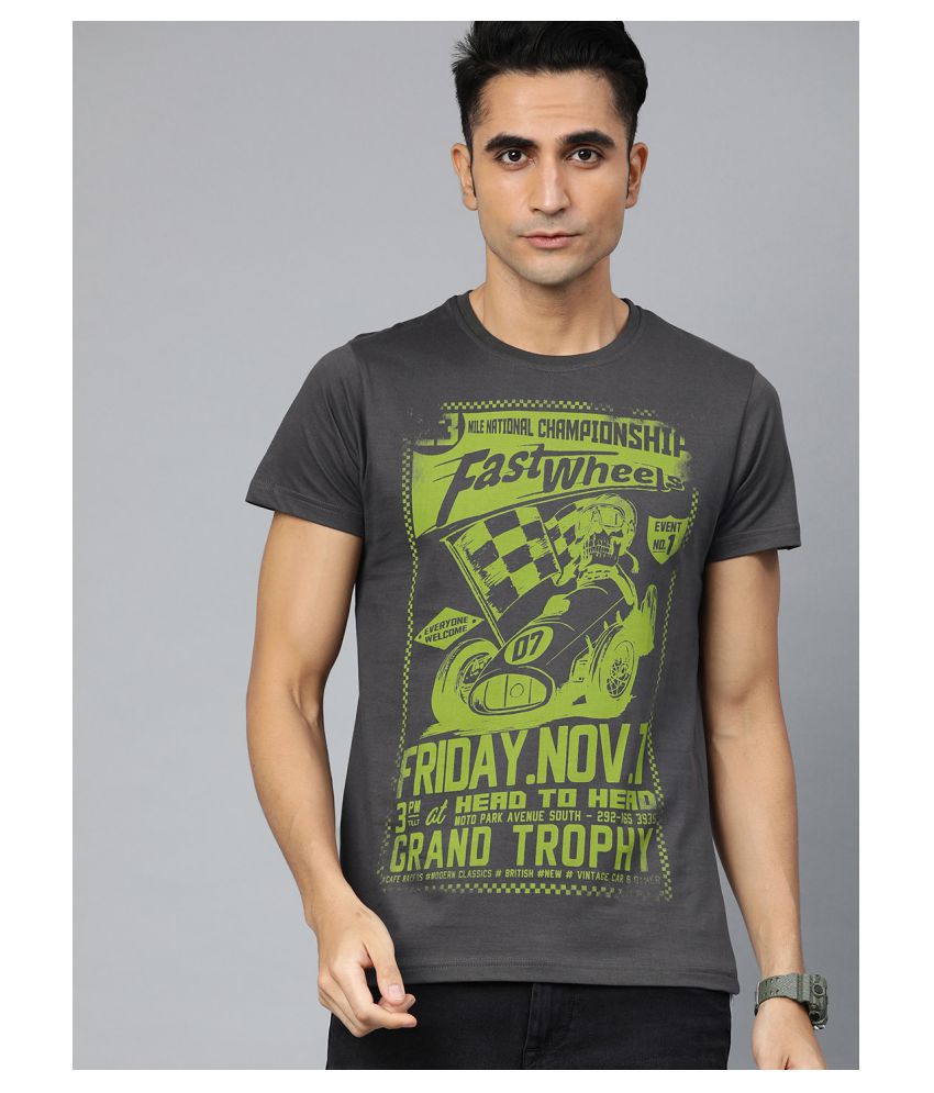     			Conditions Apply Cotton Grey Printed T-Shirt