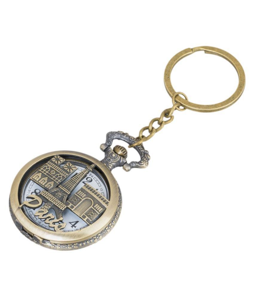     			Shubheksha Paris Eiffel Tower Theme Designer Pocket Watch Vintage Clock Metallic Keyring Key Chain
