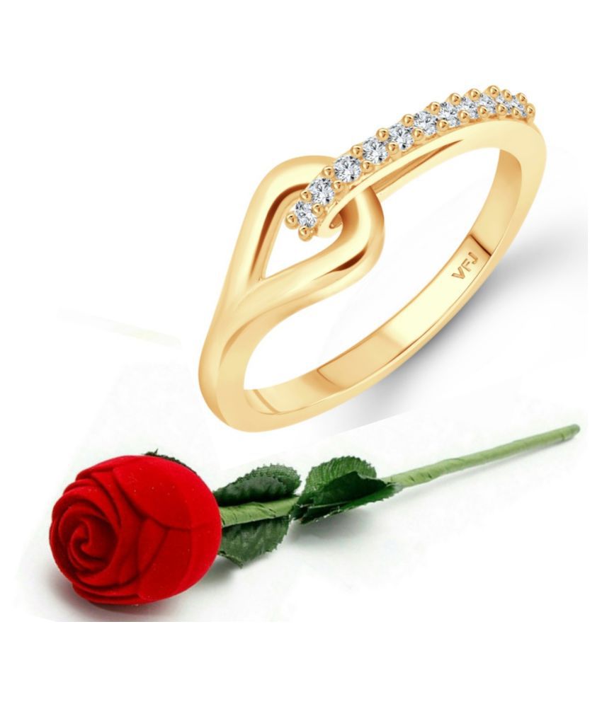     			Vighnaharta Floral (CZ) Gold Plated  Ring with Scented Velvet Rose Ring Box for women and girls and your Valentine. [VFJ1593SCENT- ROSE-G12 ]