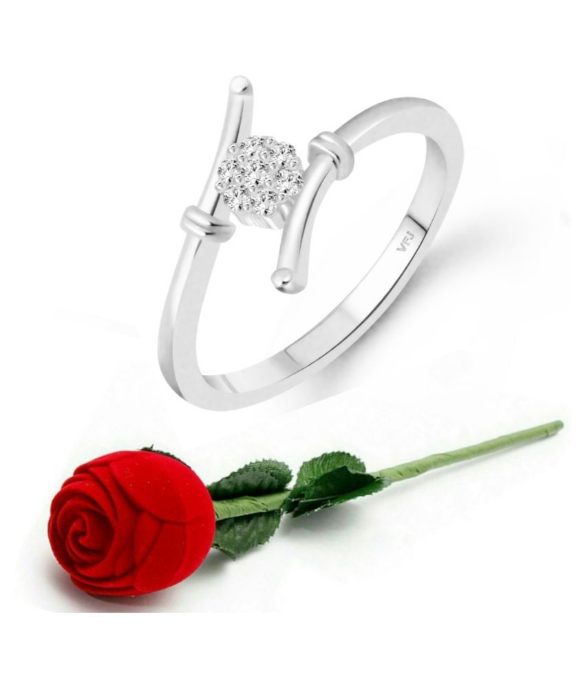     			Vighnaharta Jewellery Stylish Silver Plated  Crystal Ring with Scented Velvet Rose Ring Box for women and girls and your Valentine. [VFJ1606SCENT- ROSE16 ]