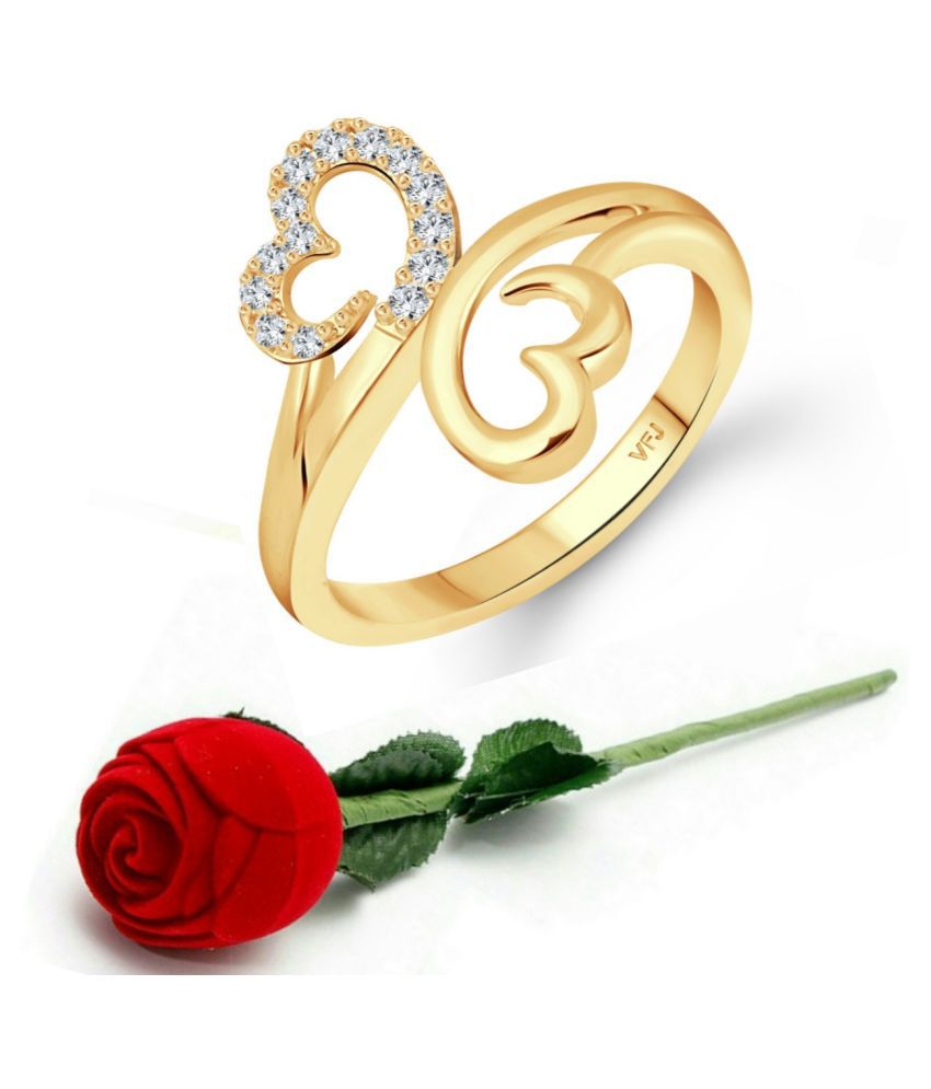     			Vighnaharta Modish Double Heart (CZ) Gold Plated  Ring with Scented Velvet Rose Ring Box for women and girls and your Valentine. [VFJ1587SCENT- ROSE-G10 ]