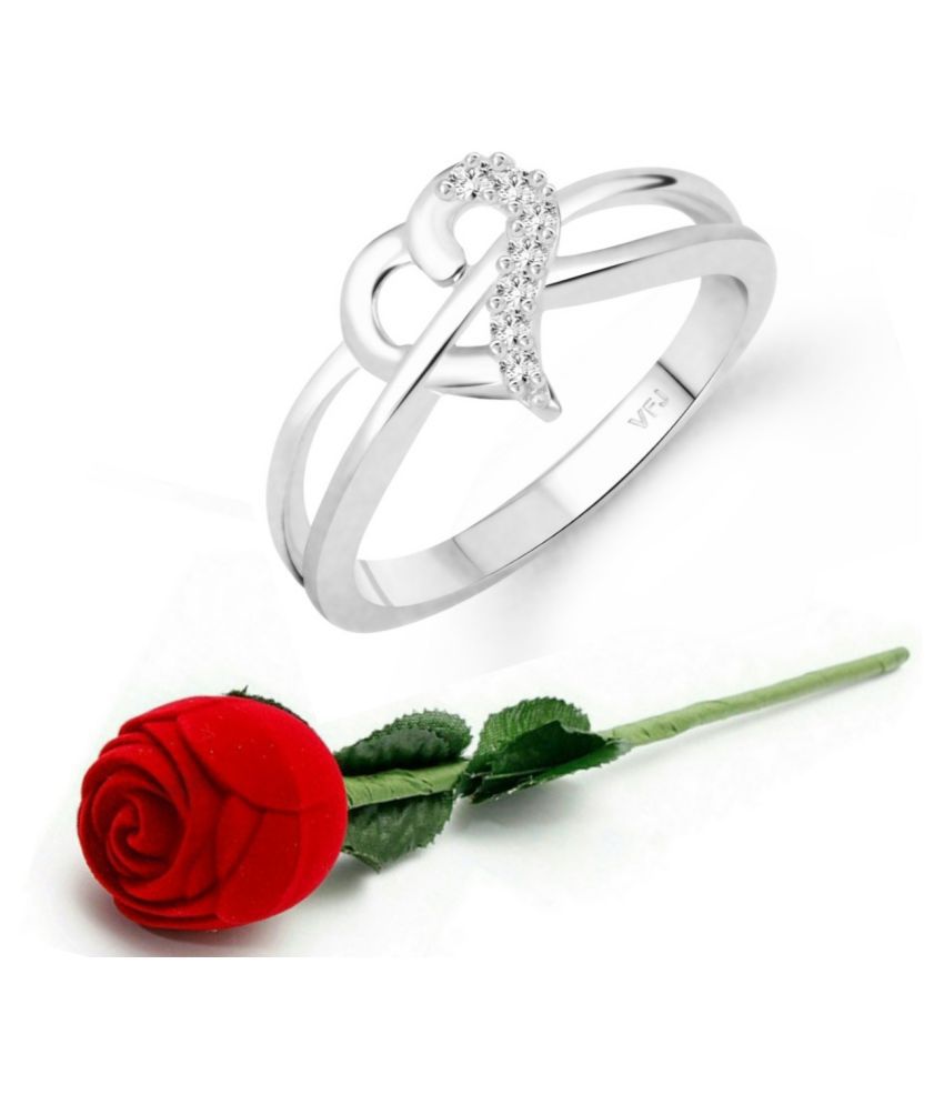    			Vighnaharta Rhodium Plated Alloy and Cubic Zirconia Dua Heart Ring  with Scented Velvet Rose Ring Box for women and girls and your Valentine. [VFJ1588SCENT- ROSE16 ]