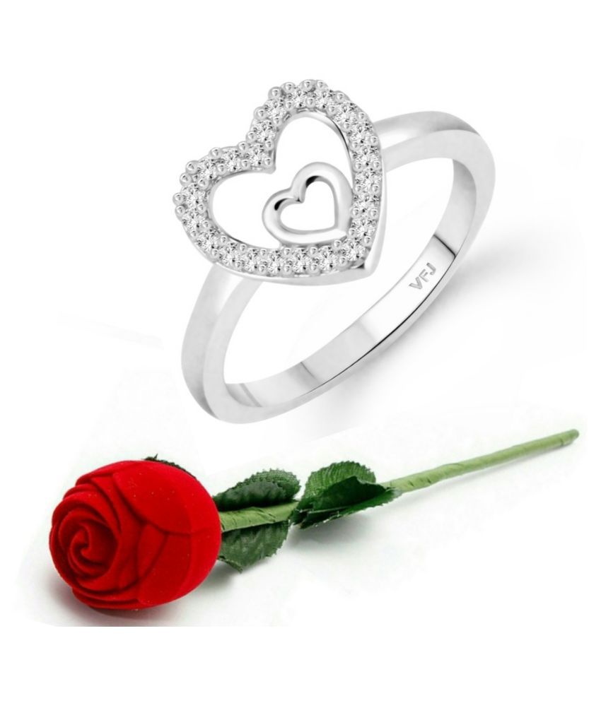     			Vighnaharta Silver Royal Heart Designer Ring with Scented Velvet Rose Ring Box for women and girls and your Valentine. [VFJ1585SCENT- ROSE8 ]