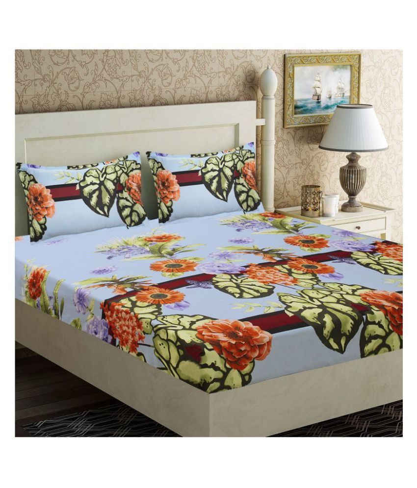     			Home Candy Microfiber Floral Double Bedsheet with 2 Pillow Covers- Multicolor