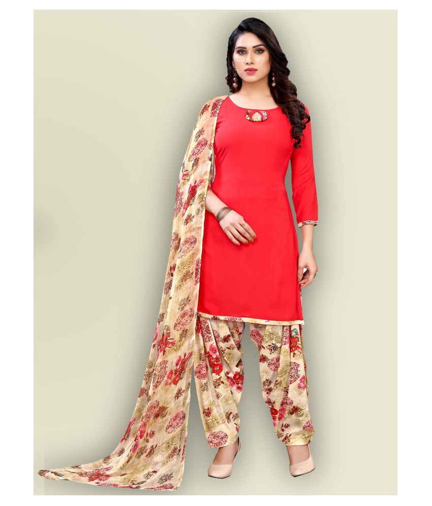     			Jevi Prints Red Crepe Unstitched Dress Material