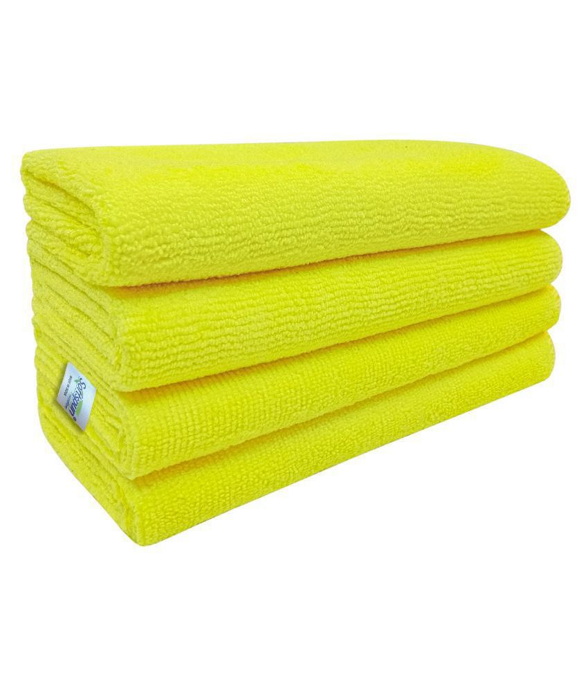     			SOFTSPUN Microfiber Cloth - 4 pcs - 40x40 cms - 340 GSM Yellow - Thick Lint & Streak-Free Multipurpose Cloths - Automotive Microfibre Towels for Car Bike Cleaning Polishing Washing & Detailing