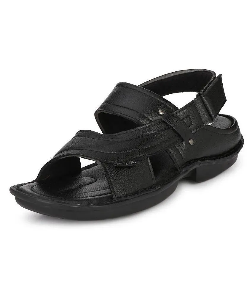 Bucik black synthetic online leather sandals