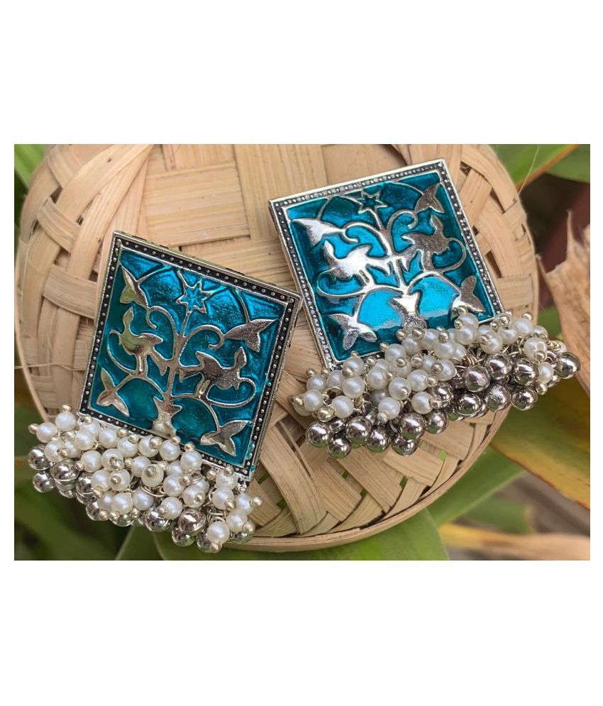     			Blue Gold Designer Style Jhumka Jhumki Colored Enamel Work  Earrings for Women and Girls