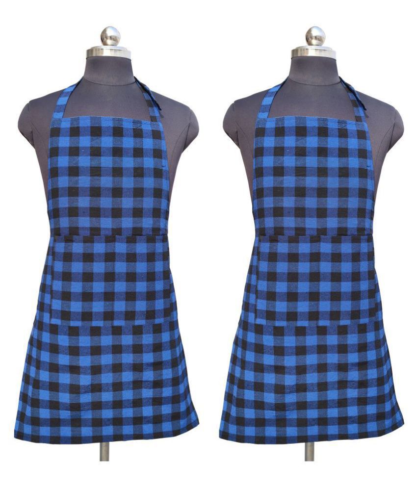 GLUN Waterproof Unisex Kitchen Checkered Cotton Apron with 2 Pocket & Adjustable Neck Strap Pack of 2