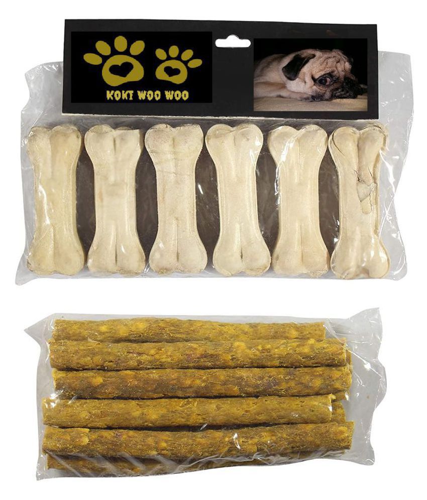     			KOKIWOOWOO Chewing Sticks Treats Chicken( 450Gm) & Raw Hide Bone 3 Inch 6 Pcs Flavor Treat for Dogs Combo Pack