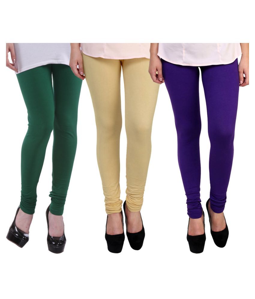     			FnMe - Green Cotton Women's Leggings ( Pack of 3 )