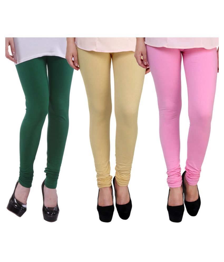     			FnMe - Green Cotton Women's Leggings ( Pack of 3 )