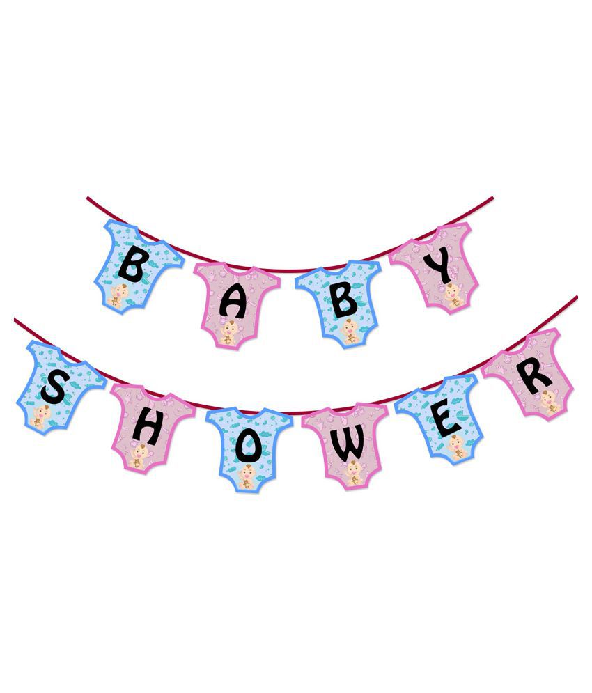     			Gender Reveal Party Baby Shower Decorations Pink and Blue Baby Shower Banner (T Shirt Shape)