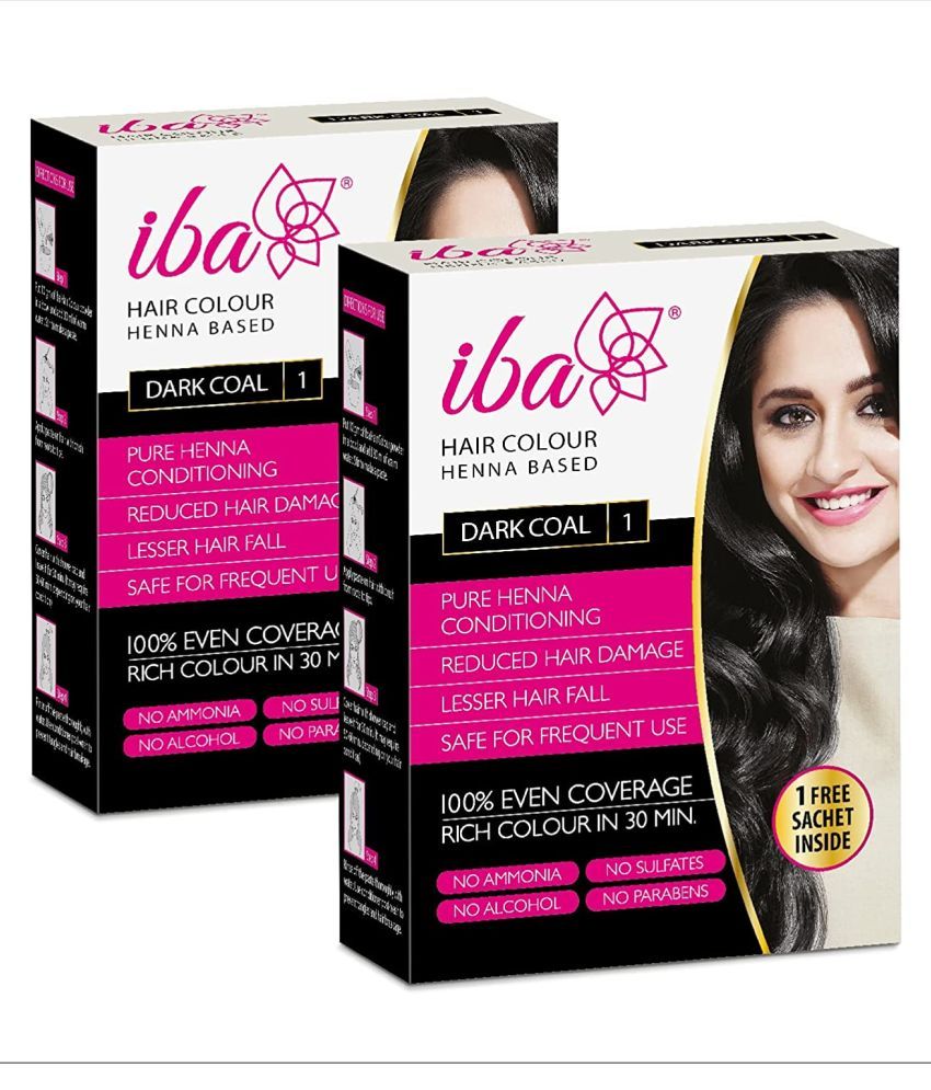     			Iba Hair Colour for Women - Dark Coal, 70g | 100% Pure Henna Based Powder Sachet | Pack of 2