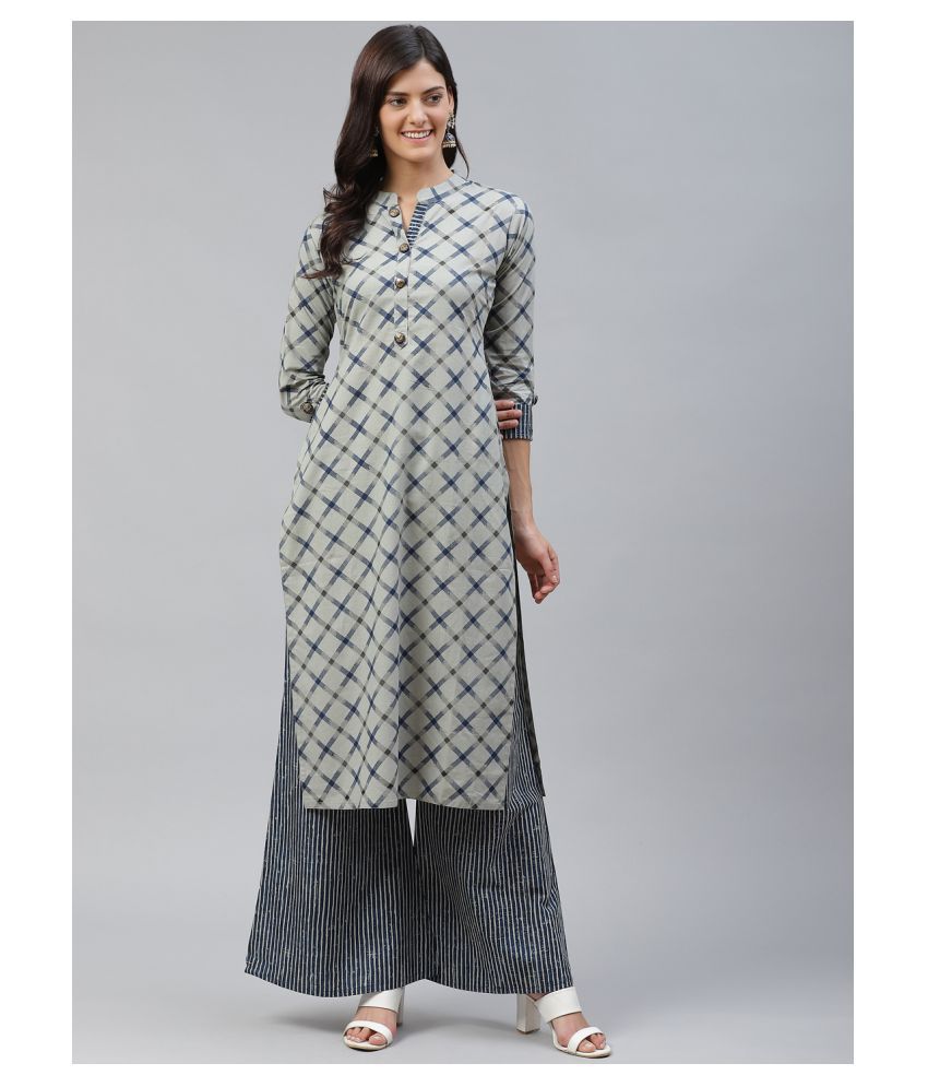     			HIGHLIGHT FASHION EXPORT - Light Grey Straight Cotton Women's Stitched Salwar Suit ( Pack of 1 )