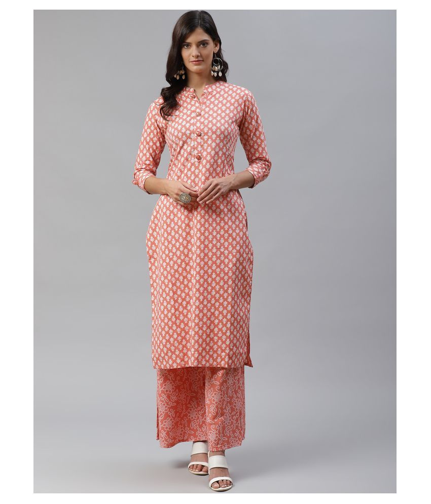     			JC4U - Peach Straight Cotton Women's Stitched Salwar Suit ( Pack of 1 )