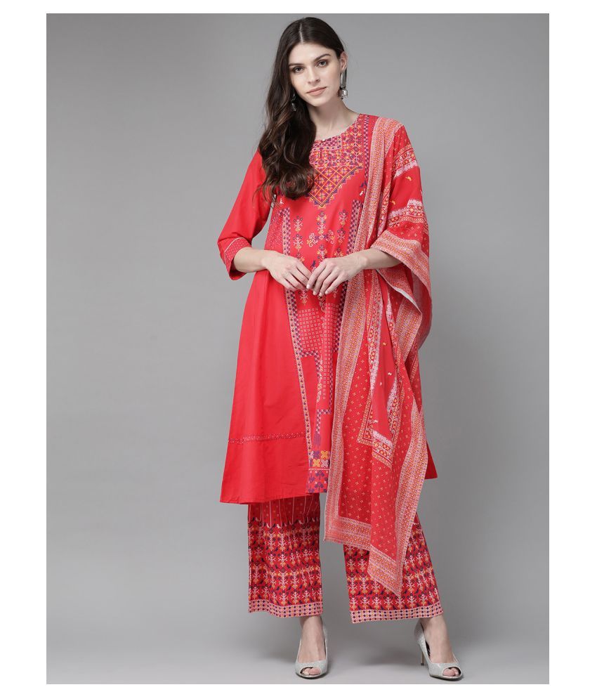     			Juniper - Red Straight Cotton Women's Stitched Salwar Suit ( Pack of 1 )