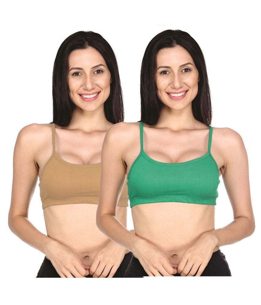     			Ess Emm Clothing Beige,Green Cotton Lycra Solid Sports Bra