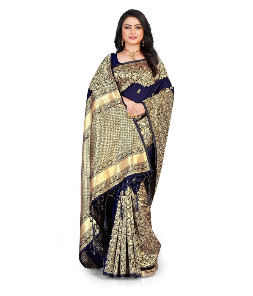 NENCY FASHIONS - Multicolor Silk Blend Saree With Blouse Piece (Pack of 1)