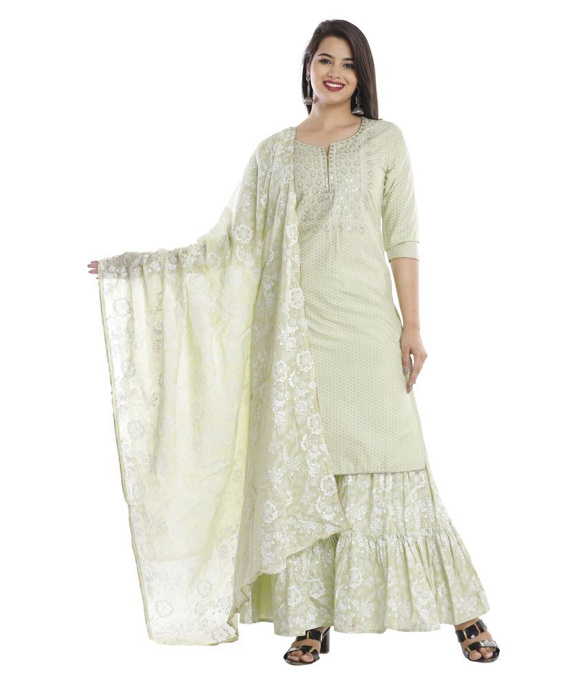     			HIGHLIGHT FASHION EXPORT - Off White Straight Cotton Women's Stitched Salwar Suit ( Pack of 1 )