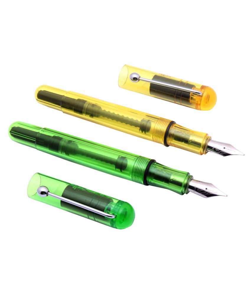     			Jinhao Student Demonstrator Yellow & Green Fountain Pen Fine Nib Converter With Steel Ball Clip