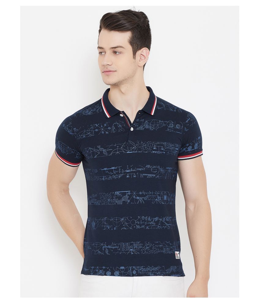     			Duke Cotton Blend Blue Printed Polo T Shirt