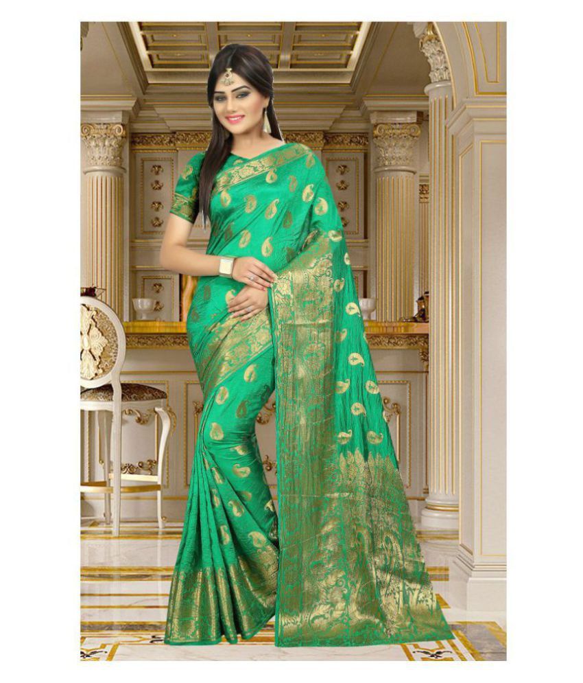     			Gazal Fashions - Green Banarasi Silk Saree With Blouse Piece (Pack of 1)