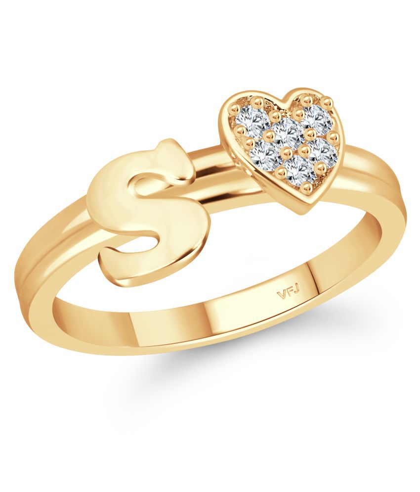     			Vighnaharta cz alloy Gold plated Valentine collection Initial '' S '' Letter with heart ring alphabet collection for women and Girls