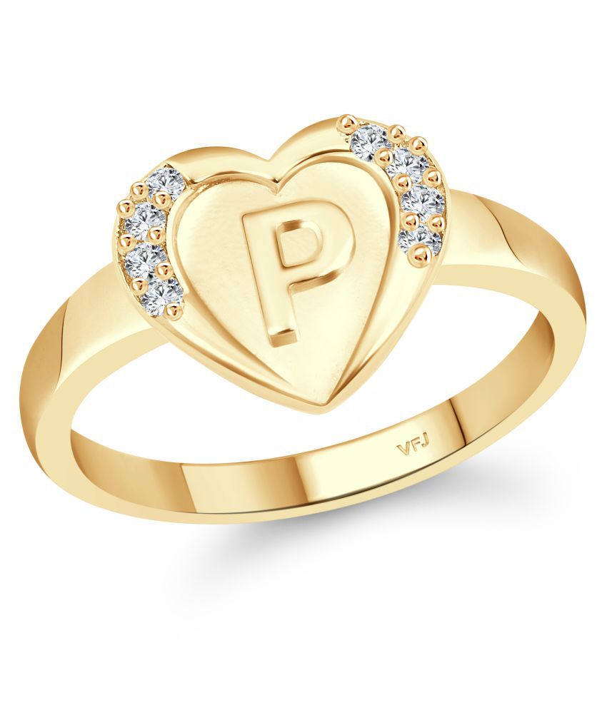     			Vighnaharta cz alloy Gold plated Valentine collection Initial '' P '' Letter in heart ring alphabet collection for women and Girls