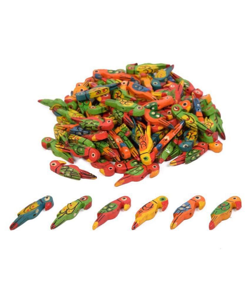     			50 Pcs Wooden Multicolored Parrot Beads Size 3.5 cm for Jewellery Making Dresses Beading Art and Crafts and Craft Work