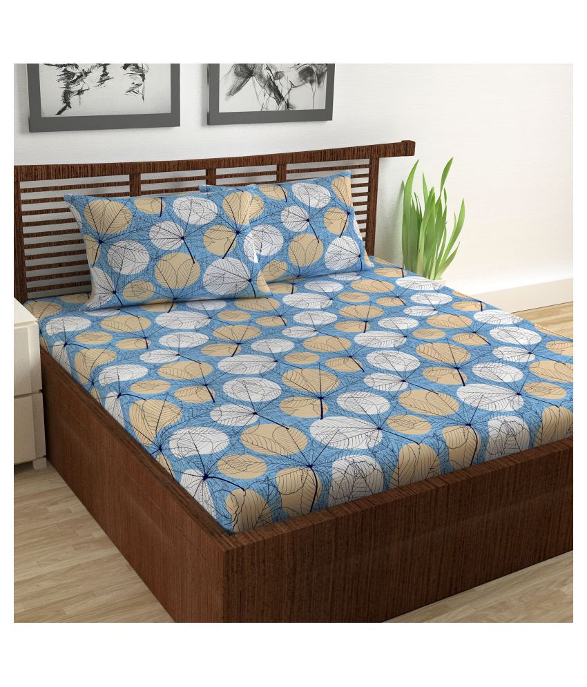     			DIVINE CASA - Blue Cotton Double Bedsheet with 2 Pillow Covers