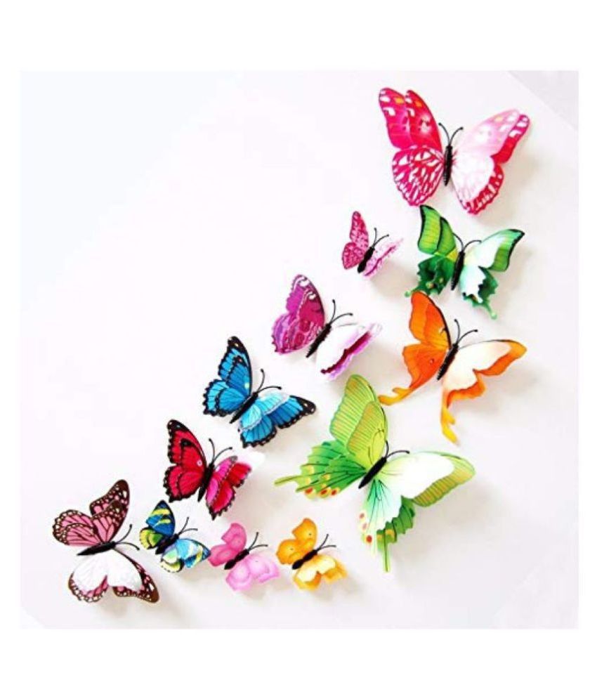 Idream Double Layer Multicolor Butterfly Magnet Nature 3D Sticker ( 12 x 9 cms )