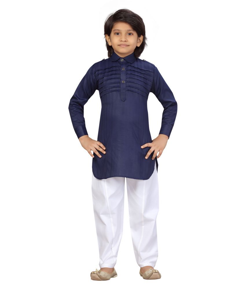 Little Mafia By Aarika Boys Navy Blue-White Color Pathani Kurta Pyjama Set