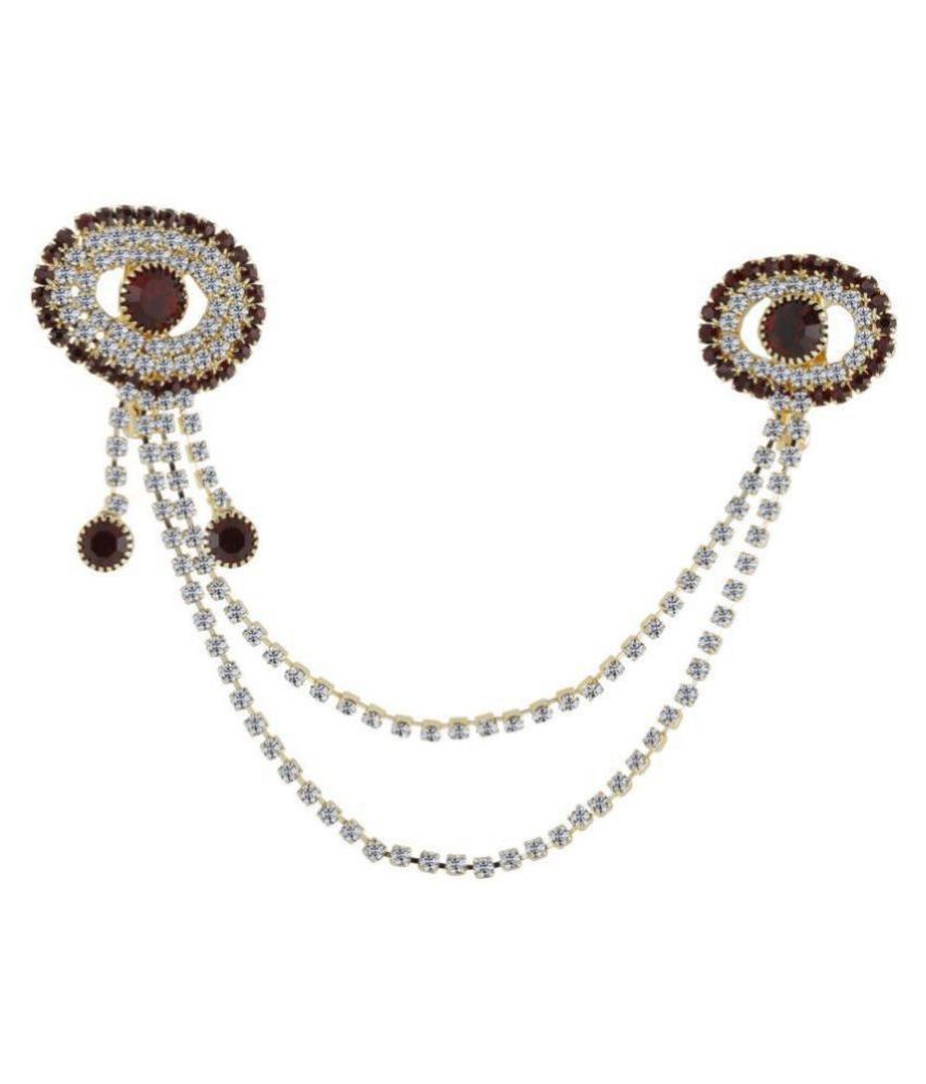     			Silver Shine Traditional Gold Plated Exlusive Maroon Colour and White Diamond Studded Designer Wedding Brooch For Unisex Jewellery