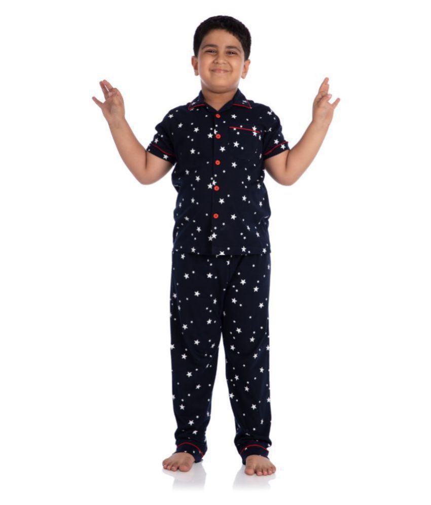     			Nite Flite Pack of 1 Boys 100% Cotton Nightsuit Set ( Navy Blue )