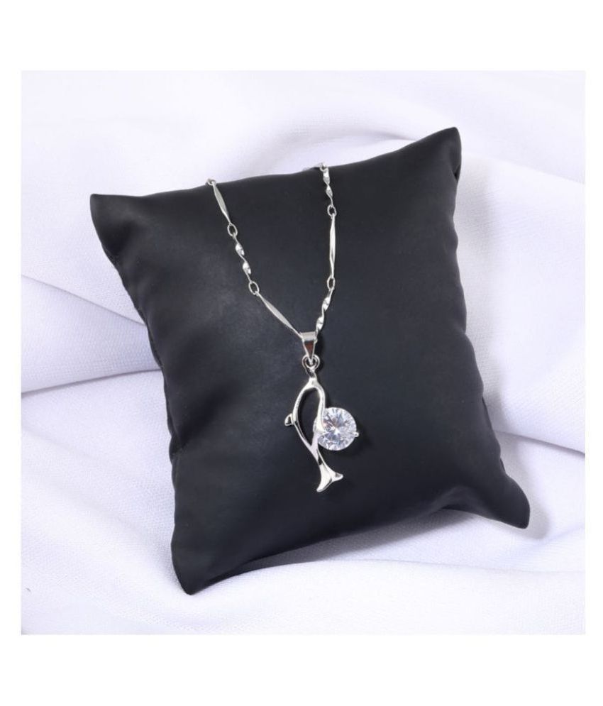     			Silver Plated chain With Dolphin Shape Solitaire Diamond Pendant  For Women